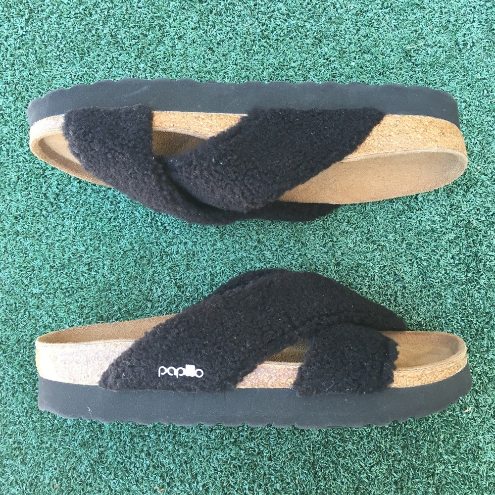 NWT Birkenstock Papilliio Daytona Platform Sandal Faux Shearling Black 38 - Picture 11 of 14